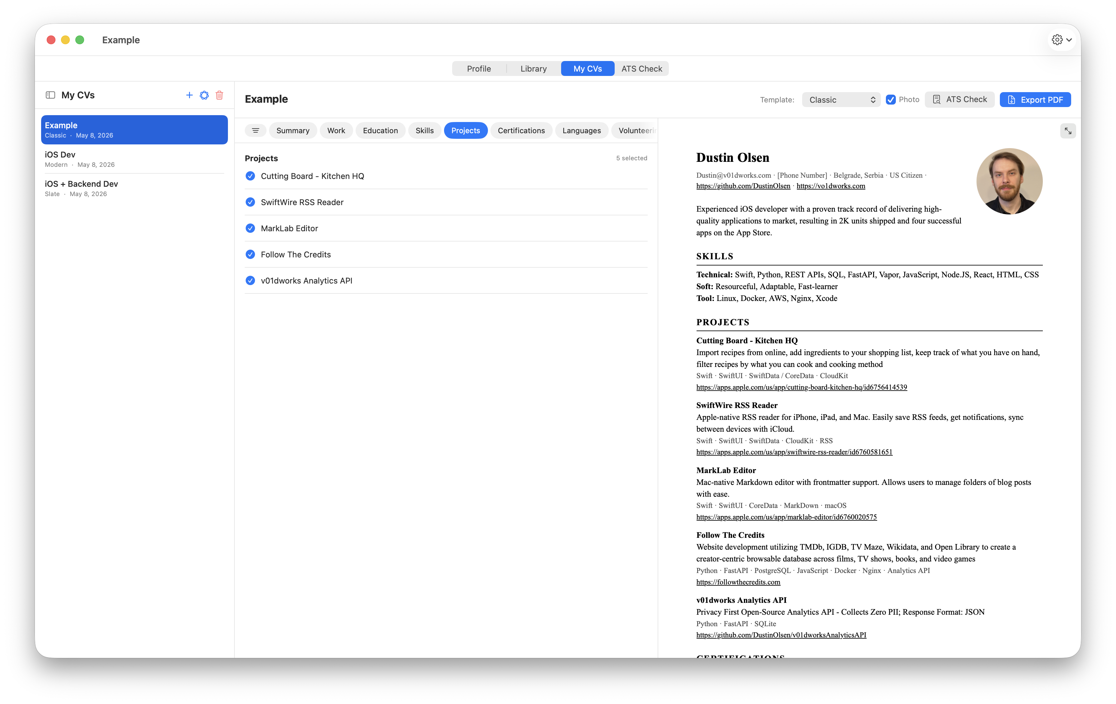 CV Lab — My CVs tab