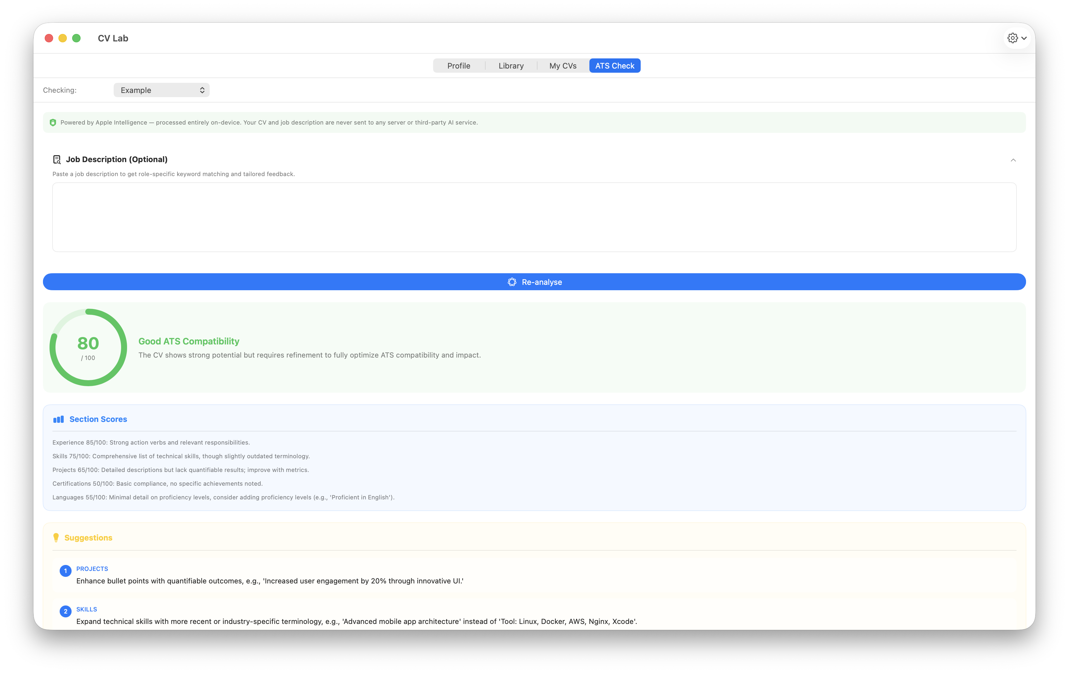 CV Lab — ATS Check tab